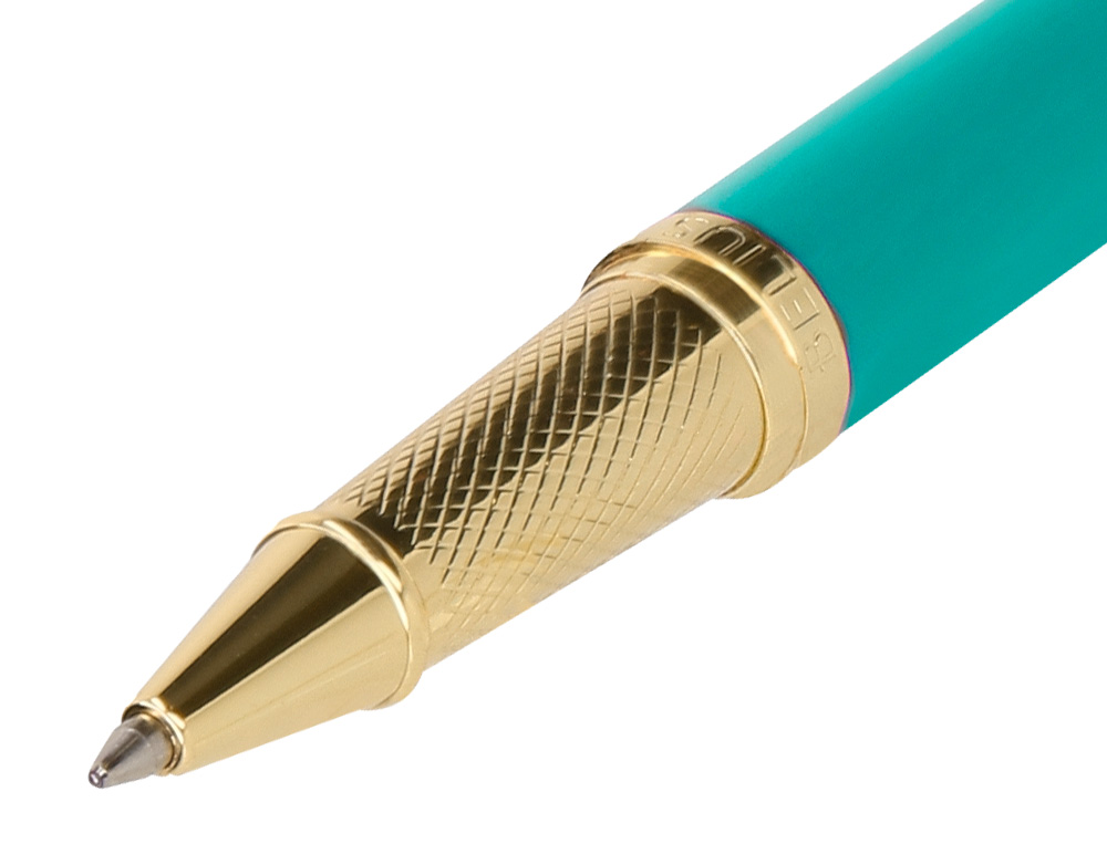 BOLIGRAFO Y ESTUCHE BELIUS SOIREE COLOR ART DECO TURQUESA Y DORADO TINTA AZUL CAJA DE DISEO