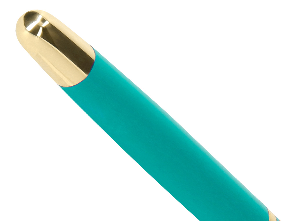 BOLIGRAFO Y ESTUCHE BELIUS SOIREE COLOR ART DECO TURQUESA Y DORADO TINTA AZUL CAJA DE DISEO