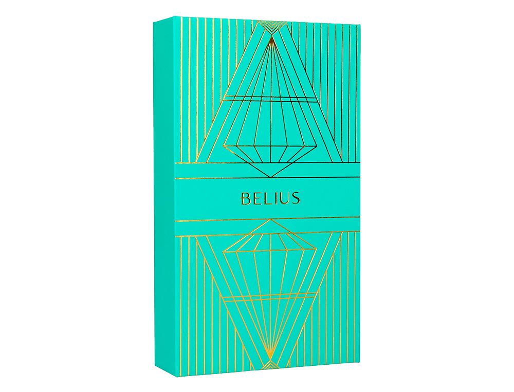 BOLIGRAFO Y ESTUCHE BELIUS SOIREE COLOR ART DECO TURQUESA Y DORADO TINTA AZUL CAJA DE DISEO