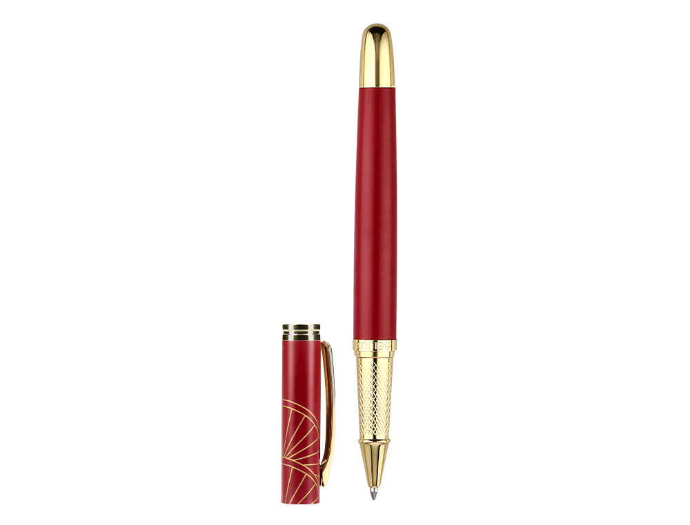 BOLIGRAFO Y ESTUCHE BELIUS SOIREE COLOR ART DECO GRANATE Y DORADO TINTA AZUL CAJA DE DISEÑO