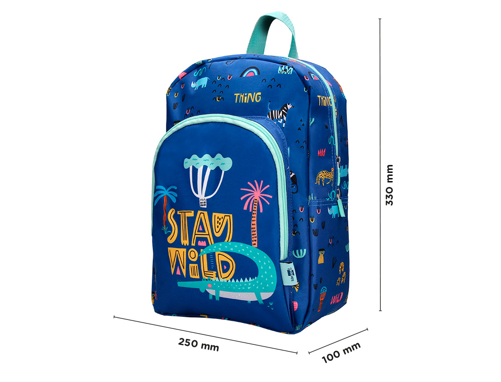 MOCHILA ESCOLAR LIDERPAPEL SAFARI INFANTIL AZUL MARINO COCODRILO 330X110X250 MM