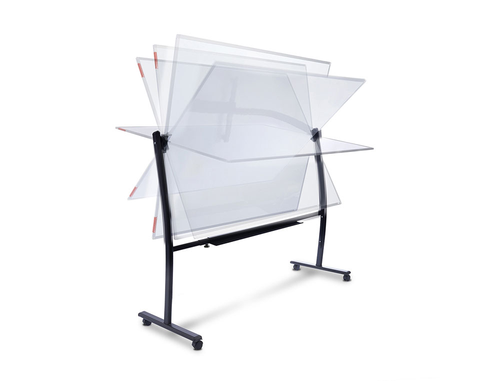 PIZARRA BLANCA ROCADA ACERO VITRIFICADO MAGNETICO MARCO ALUMINIO DOBLE CARA VOLTEABLE CURVE 120X180 CM