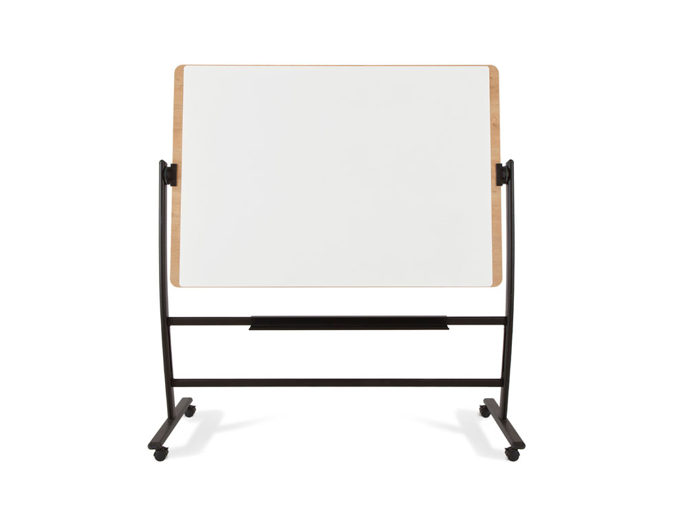 PIZARRA BLANCA ROCADA LACADA MAGNETICA MARCO ALUMINIO DOBLECARA VOLTEABLE CURVE CON RUEDAS 100X150 CM