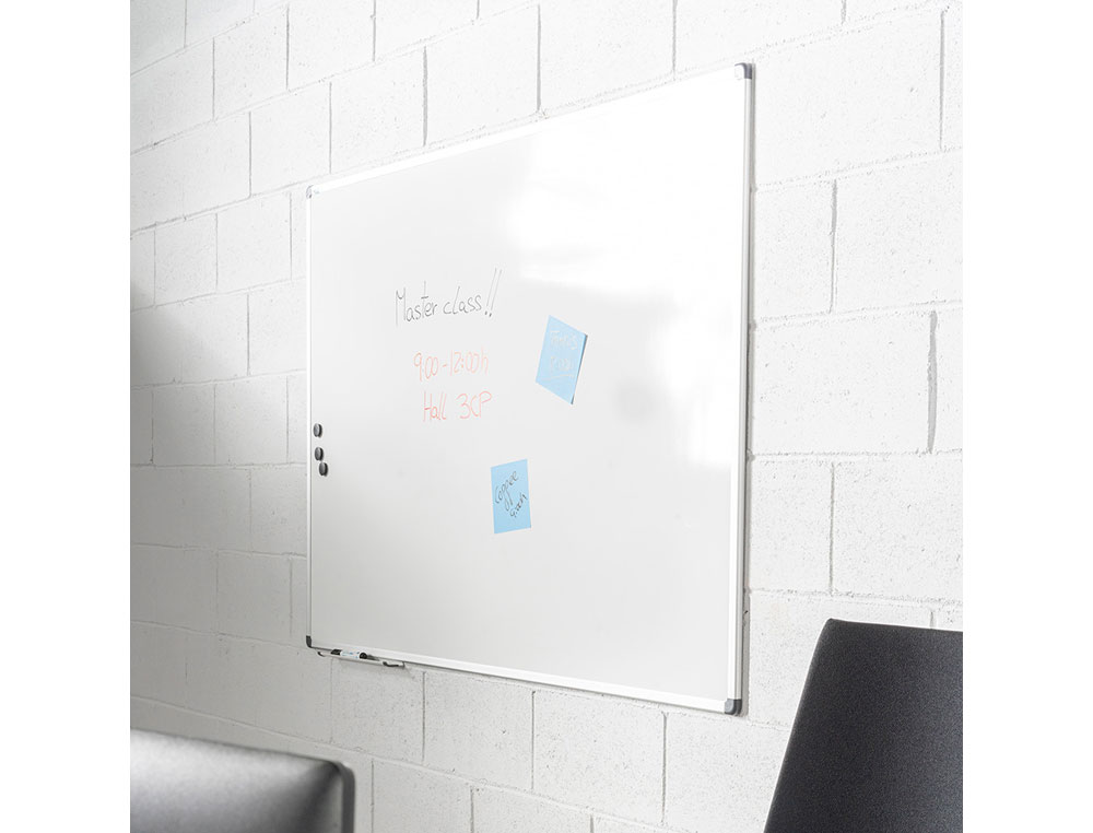 PIZARRA BLANCA ROCADA LACADA MAGNETICA MARCO ALUMINIO CON CANTONERAS 120X200 CM