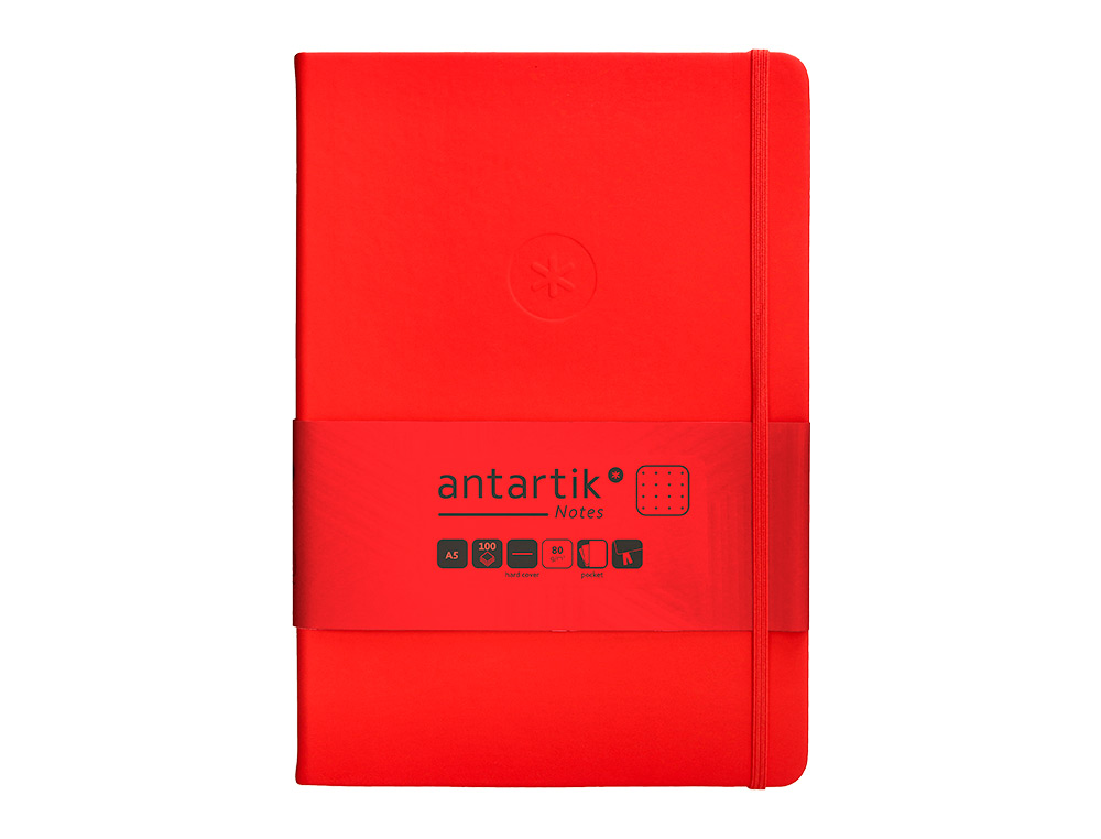 CUADERNO CON GOMILLA ANTARTIK NOTES TAPA DURA A5 HOJAS PUNTOS ROJO 100 HOJAS 80 GR FSC