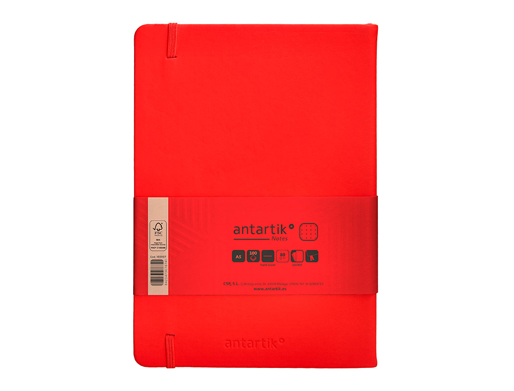 CUADERNO CON GOMILLA ANTARTIK NOTES TAPA DURA A5 HOJAS PUNTOS ROJO 100 HOJAS 80 GR FSC