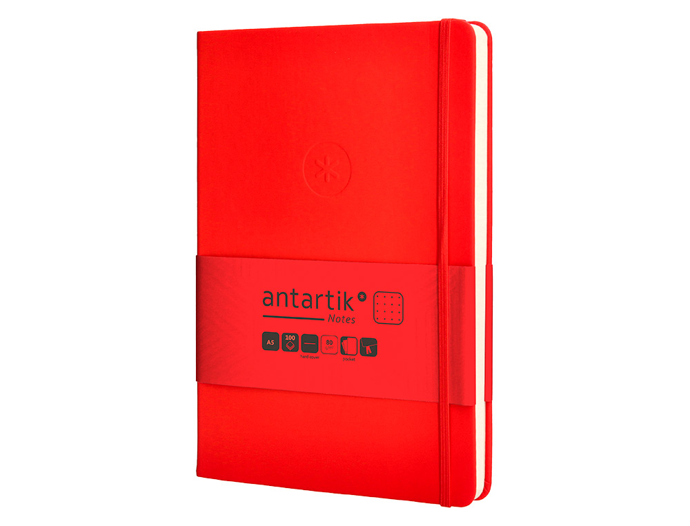 CUADERNO CON GOMILLA ANTARTIK NOTES TAPA DURA A5 HOJAS PUNTOS ROJO 100 HOJAS 80 GR FSC