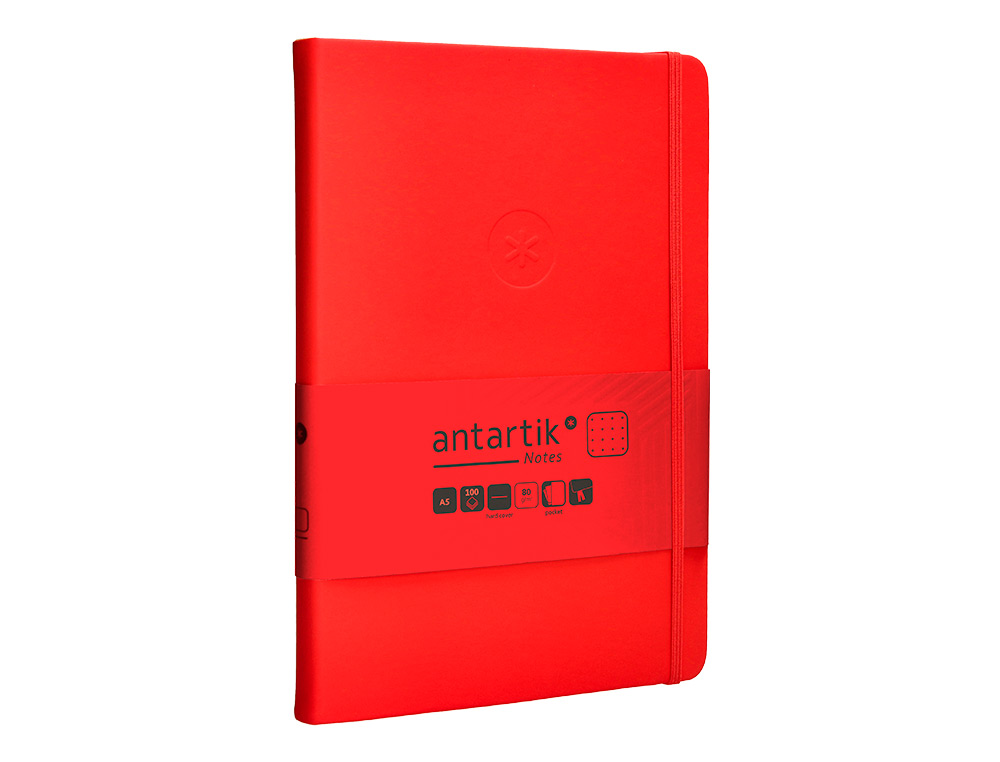 CUADERNO CON GOMILLA ANTARTIK NOTES TAPA DURA A5 HOJAS PUNTOS ROJO 100 HOJAS 80 GR FSC