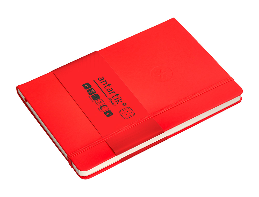 CUADERNO CON GOMILLA ANTARTIK NOTES TAPA DURA A5 HOJAS PUNTOS ROJO 100 HOJAS 80 GR FSC