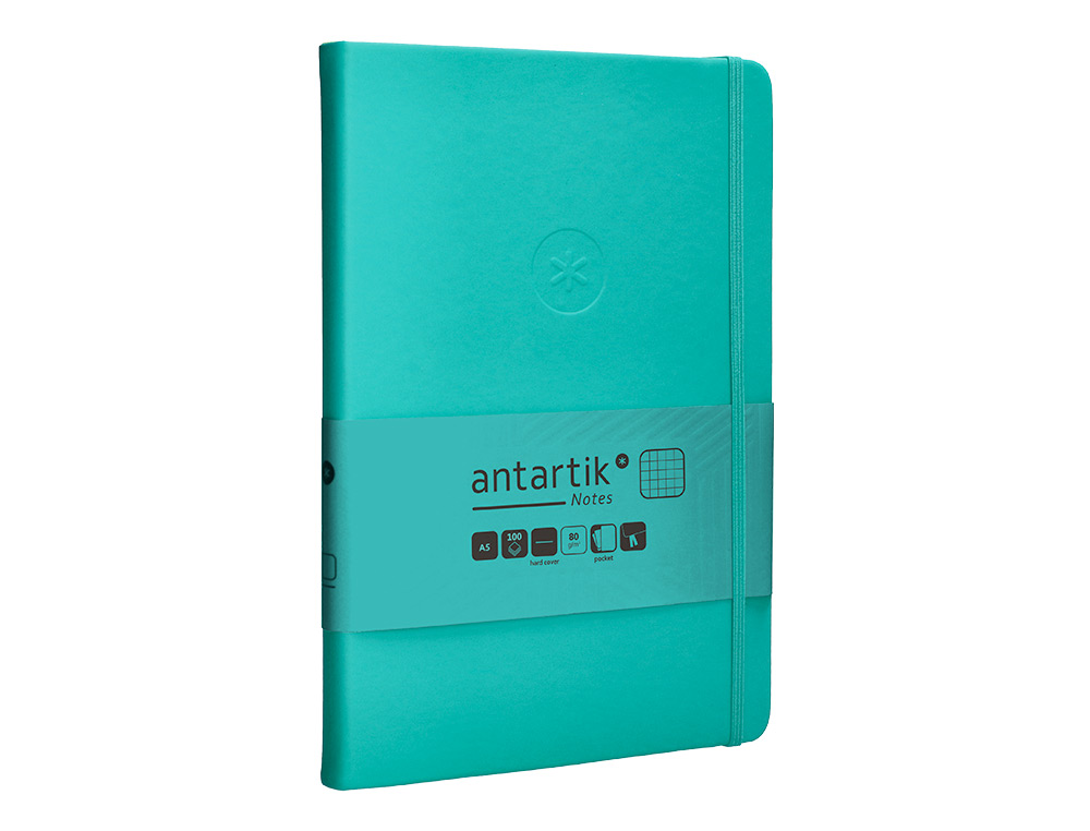 CUADERNO CON GOMILLA ANTARTIK NOTES TAPA DURA A5 HOJAS CUADRICULA TURQUESA 100 HOJAS 80 GR FSC