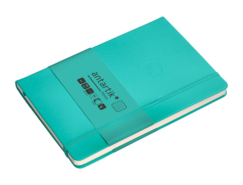 CUADERNO CON GOMILLA ANTARTIK NOTES TAPA DURA A5 HOJAS CUADRICULA TURQUESA 100 HOJAS 80 GR FSC
