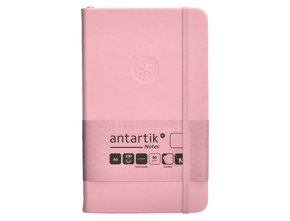 CUADERNO CON GOMILLA ANTARTIK NOTES TAPA DURA A6 HOJAS LISAS ROSA PASTEL 100 HOJAS 80 GR FSC