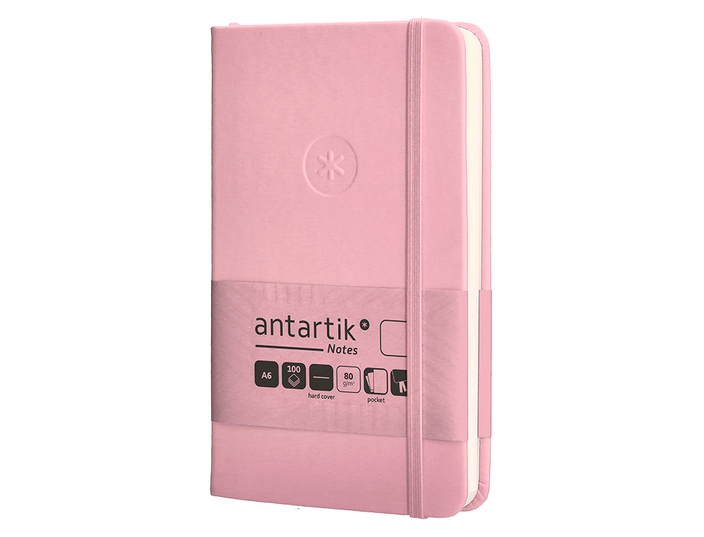 CUADERNO CON GOMILLA ANTARTIK NOTES TAPA DURA A6 HOJAS LISAS ROSA PASTEL 100 HOJAS 80 GR FSC
