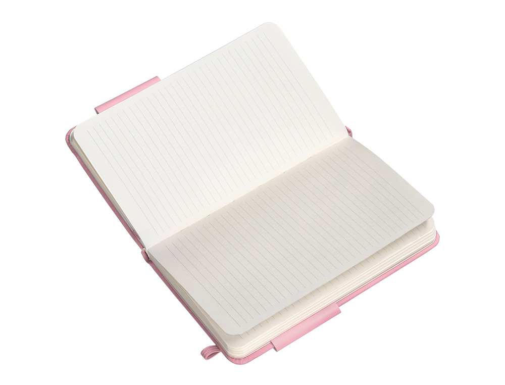 CUADERNO CON GOMILLA ANTARTIK NOTES TAPA DURA A6 HOJAS RAYAS ROSA PASTEL 100 HOJAS 80 GR FSC