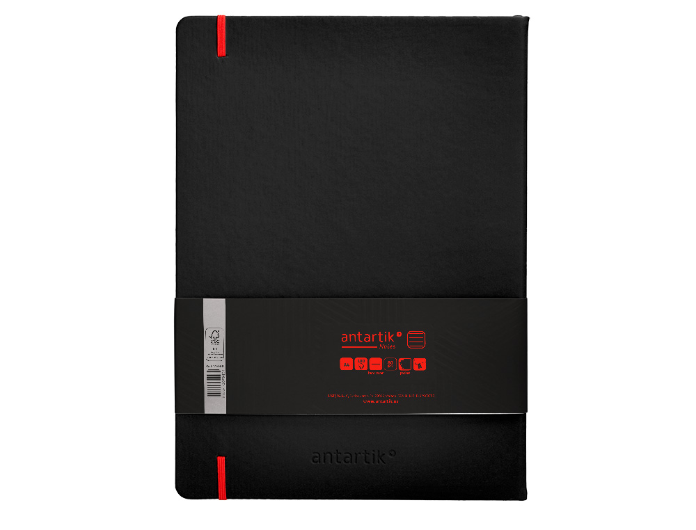 CUADERNO CON GOMILLA ANTARTIK NOTES TAPA DURA A4 HOJAS RAYAS NEGRO Y ROJO 100 HOJAS 80 GR FSC