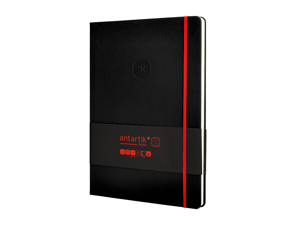 CUADERNO CON GOMILLA ANTARTIK NOTES TAPA DURA A4 HOJAS RAYAS NEGRO Y ROJO 100 HOJAS 80 GR FSC
