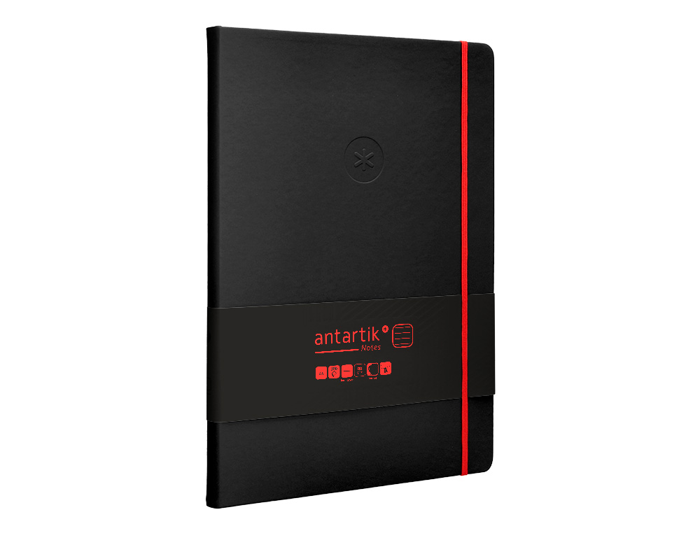 CUADERNO CON GOMILLA ANTARTIK NOTES TAPA DURA A4 HOJAS RAYAS NEGRO Y ROJO 100 HOJAS 80 GR FSC
