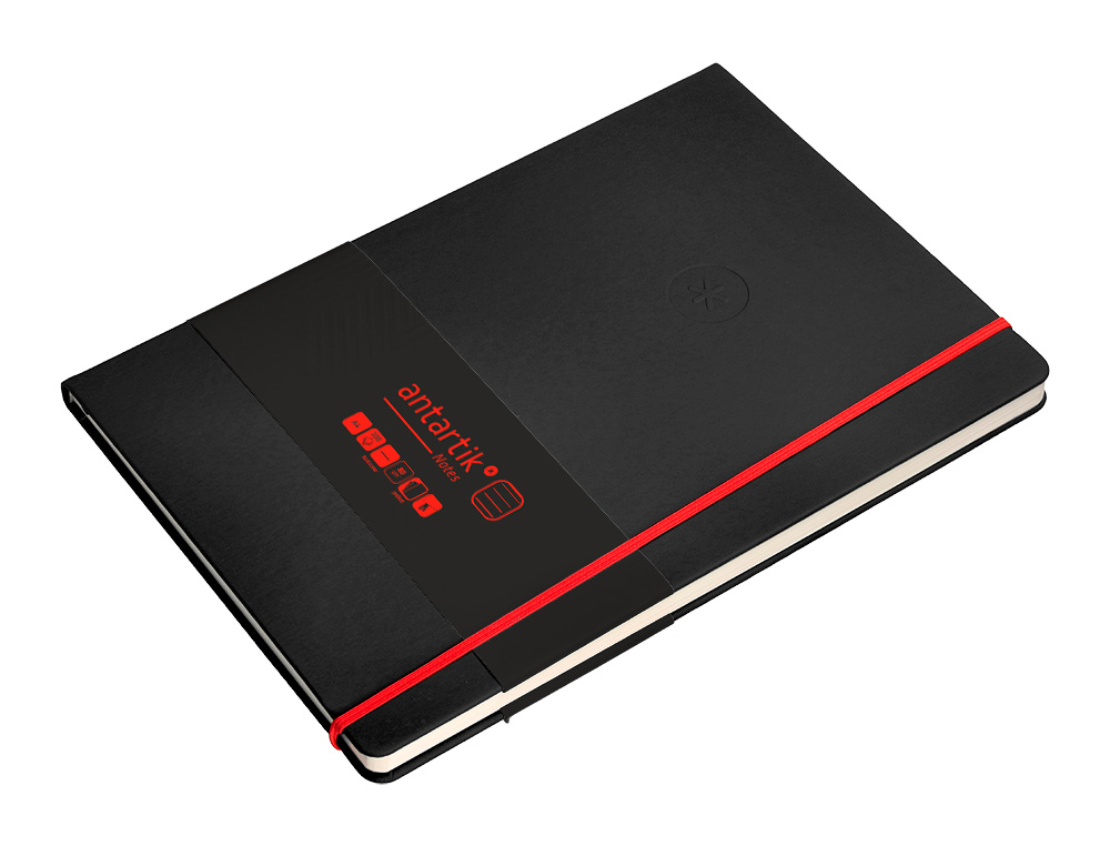 CUADERNO CON GOMILLA ANTARTIK NOTES TAPA DURA A4 HOJAS RAYAS NEGRO Y ROJO 100 HOJAS 80 GR FSC