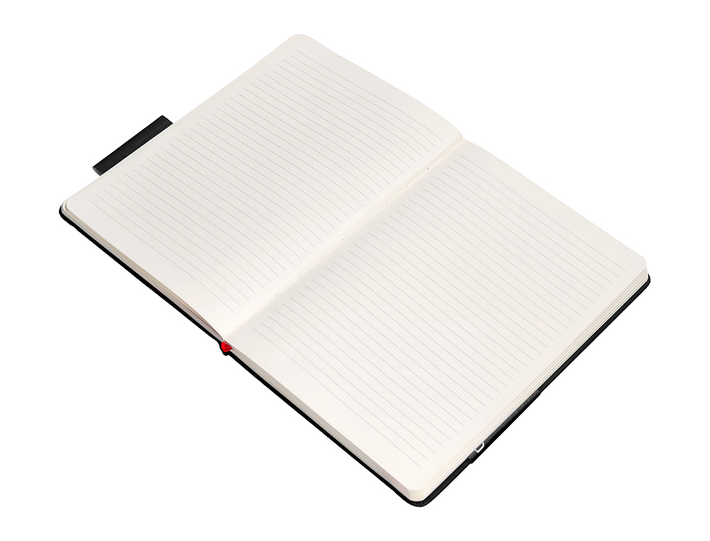 CUADERNO CON GOMILLA ANTARTIK NOTES TAPA DURA A4 HOJAS RAYAS NEGRO Y ROJO 100 HOJAS 80 GR FSC