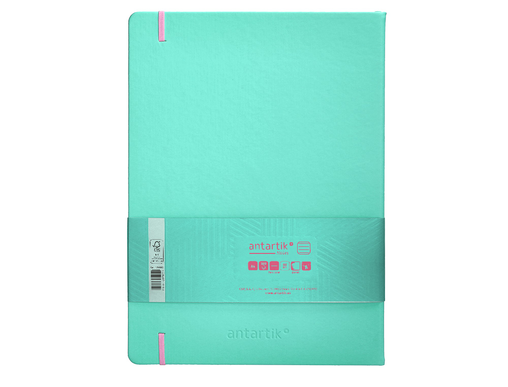 CUADERNO CON GOMILLA ANTARTIK NOTES TAPA DURA A4 HOJAS RAYAS ROSA Y TURQUESA 100 HOJAS 80 GR FSC
