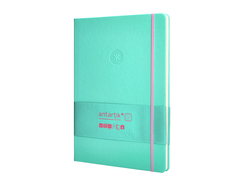 CUADERNO CON GOMILLA ANTARTIK NOTES TAPA DURA A4 HOJAS RAYAS ROSA Y TURQUESA 100 HOJAS 80 GR FSC