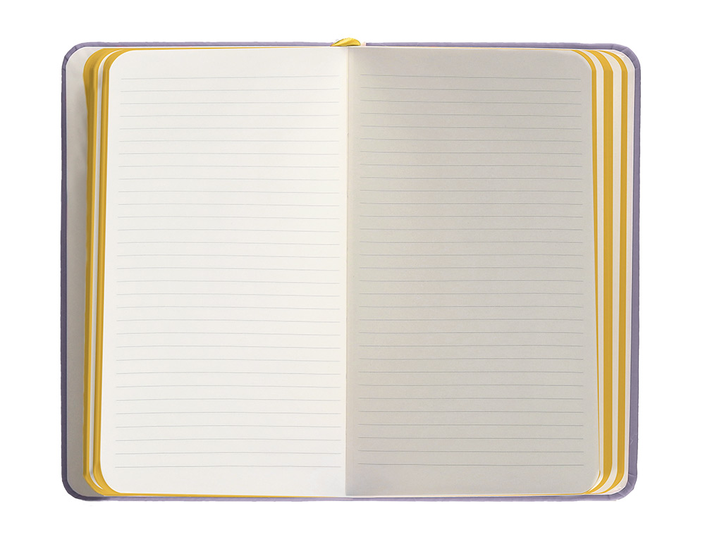 CUADERNO CON GOMILLA ANTARTIK NOTES TAPA DURA A6 HOJAS RAYAS MORADO Y AMARILLO 100 HOJAS 80 GR FSC