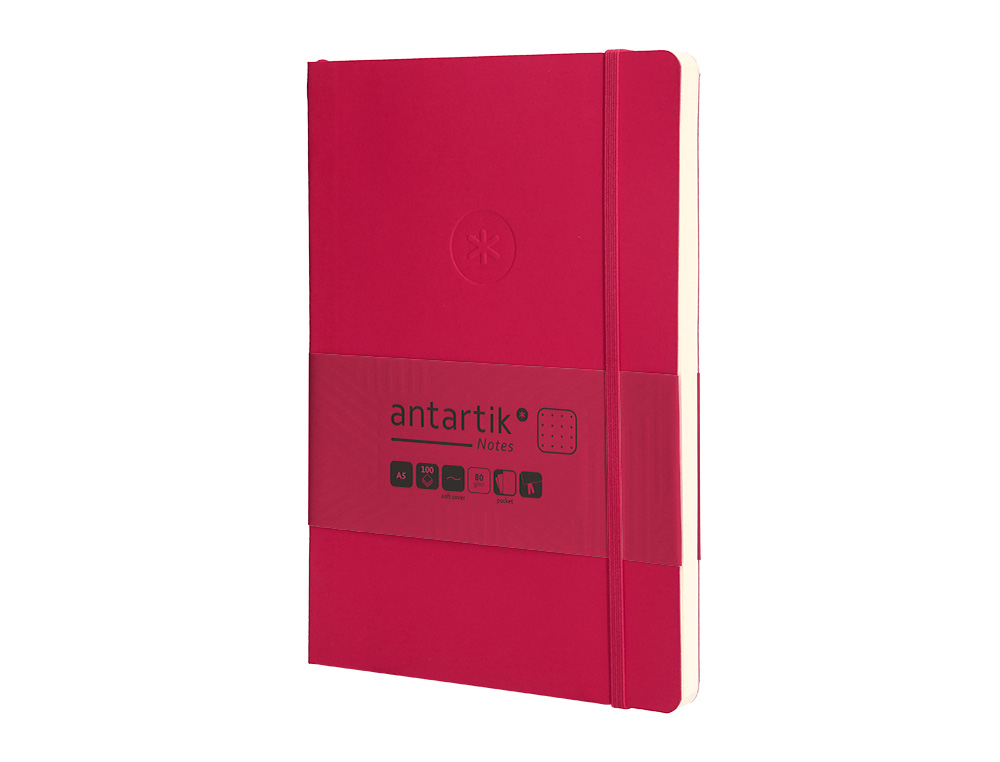 CUADERNO CON GOMILLA ANTARTIK NOTES TAPA BLANDA A5 HOJAS PUNTOS BURDEOS 80 HOJAS 80 GR FSC