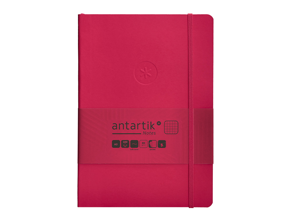 CUADERNO CON GOMILLA ANTARTIK NOTES TAPA BLANDA A5 HOJAS CUADRICULA BURDEOS 80 HOJAS 80 GR FSC