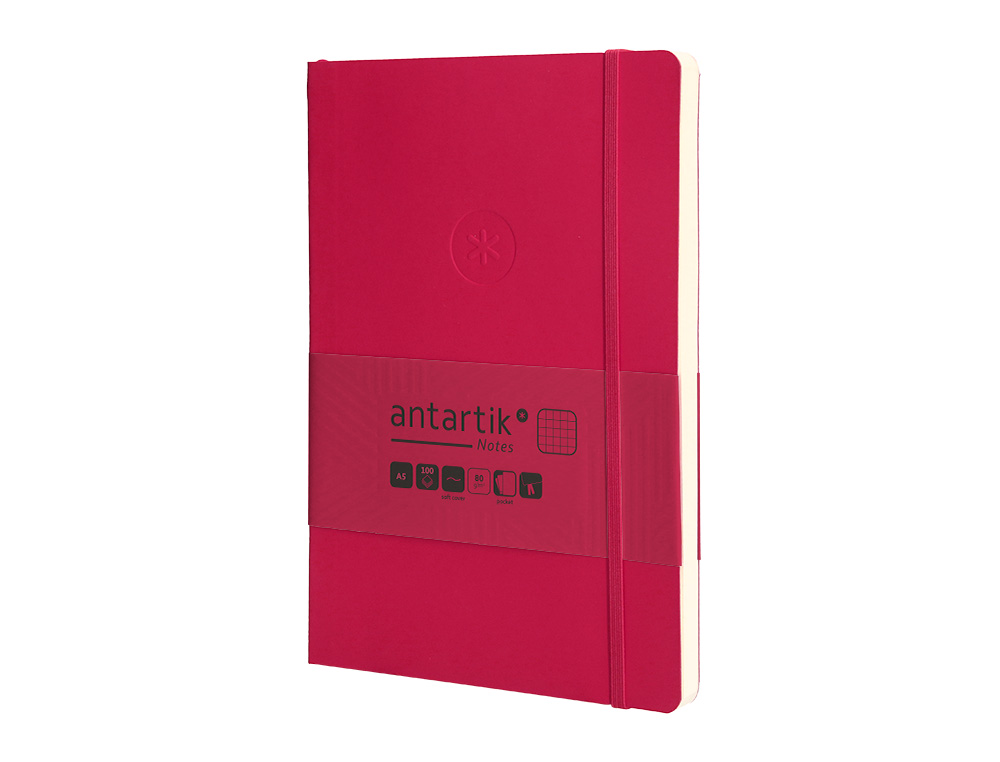 CUADERNO CON GOMILLA ANTARTIK NOTES TAPA BLANDA A5 HOJAS CUADRICULA BURDEOS 80 HOJAS 80 GR FSC