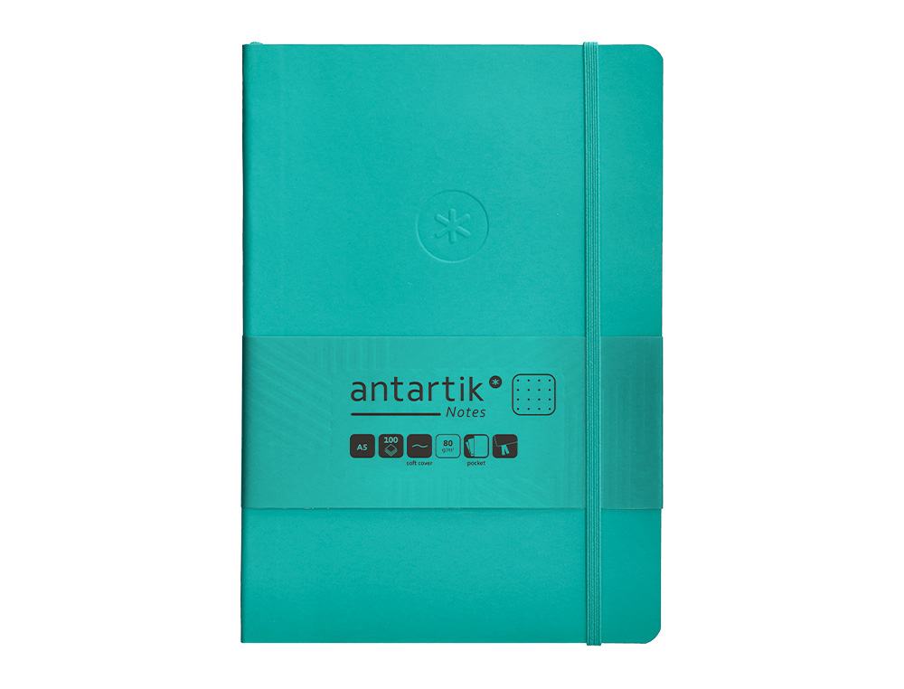 CUADERNO CON GOMILLA ANTARTIK NOTES TAPA BLANDA A5 HOJAS PUNTOS TURQUESA 80 HOJAS 80 GR FSC