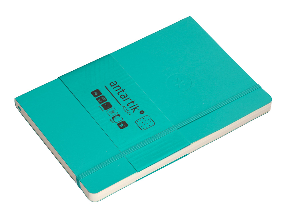 CUADERNO CON GOMILLA ANTARTIK NOTES TAPA BLANDA A5 HOJAS PUNTOS TURQUESA 80 HOJAS 80 GR FSC
