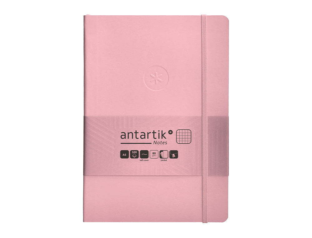 CUADERNO CON GOMILLA ANTARTIK NOTES TAPA BLANDA A5 HOJAS CUADRICULA ROSA PASTEL 80 HOJAS 80 GR FSC