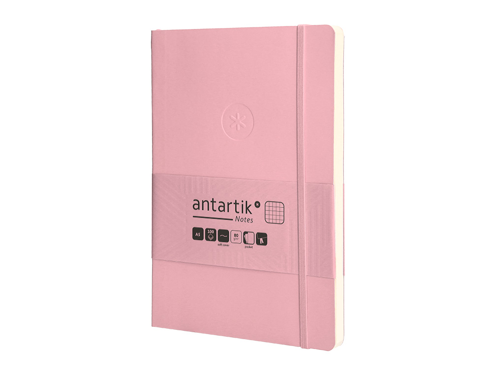CUADERNO CON GOMILLA ANTARTIK NOTES TAPA BLANDA A5 HOJAS CUADRICULA ROSA PASTEL 80 HOJAS 80 GR FSC