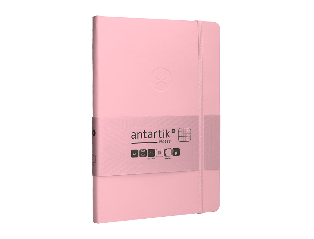 CUADERNO CON GOMILLA ANTARTIK NOTES TAPA BLANDA A5 HOJAS CUADRICULA ROSA PASTEL 80 HOJAS 80 GR FSC
