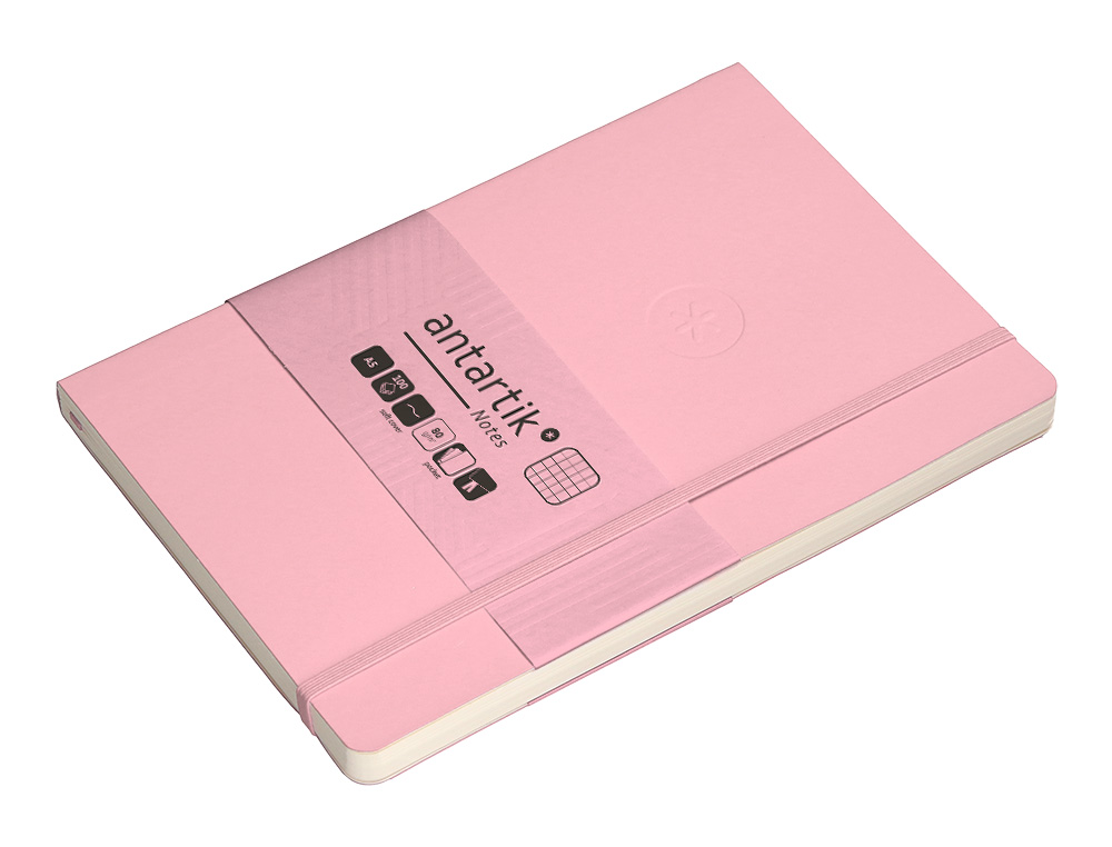 CUADERNO CON GOMILLA ANTARTIK NOTES TAPA BLANDA A5 HOJAS CUADRICULA ROSA PASTEL 80 HOJAS 80 GR FSC