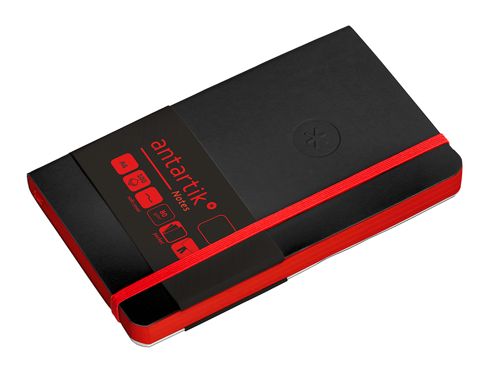 CUADERNO CON GOMILLA ANTARTIK NOTES TAPA BLANDA A6 HOJAS LISAS NEGRO Y ROJO 100 HOJAS 80 GR FSC