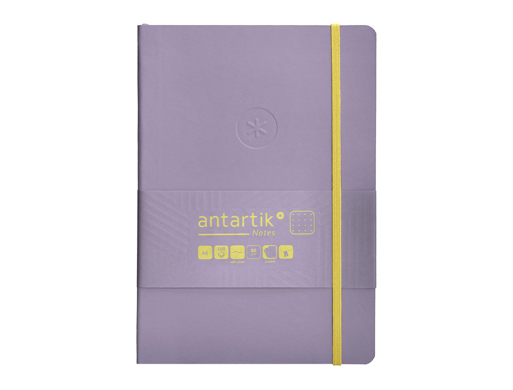 CUADERNO CON GOMILLA ANTARTIK NOTES TAPA BLANDA A5 HOJAS PUNTOS MORADO Y AMARILLO 80 HOJAS 80 GR FSC