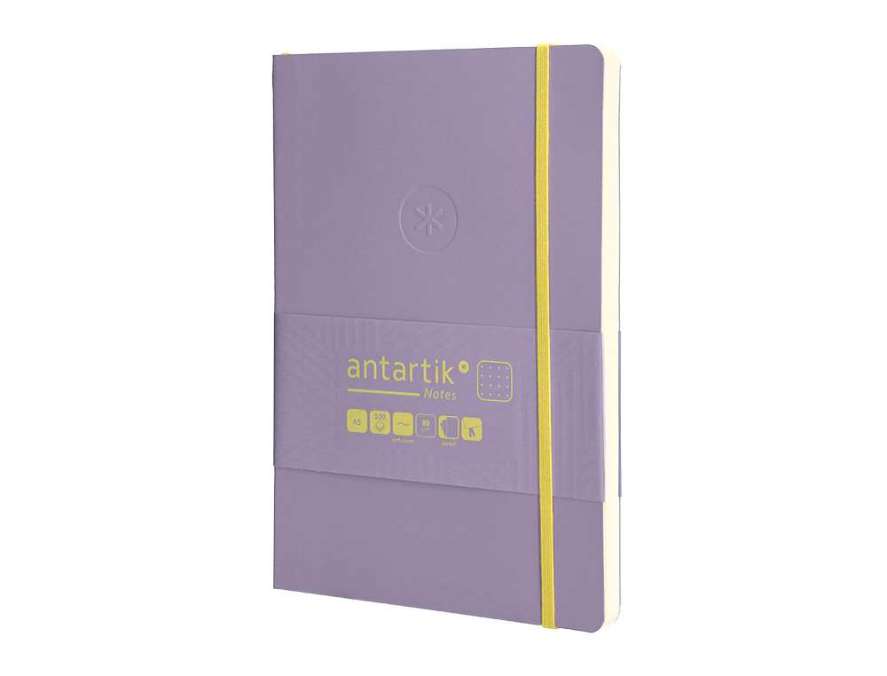 CUADERNO CON GOMILLA ANTARTIK NOTES TAPA BLANDA A5 HOJAS PUNTOS MORADO Y AMARILLO 80 HOJAS 80 GR FSC
