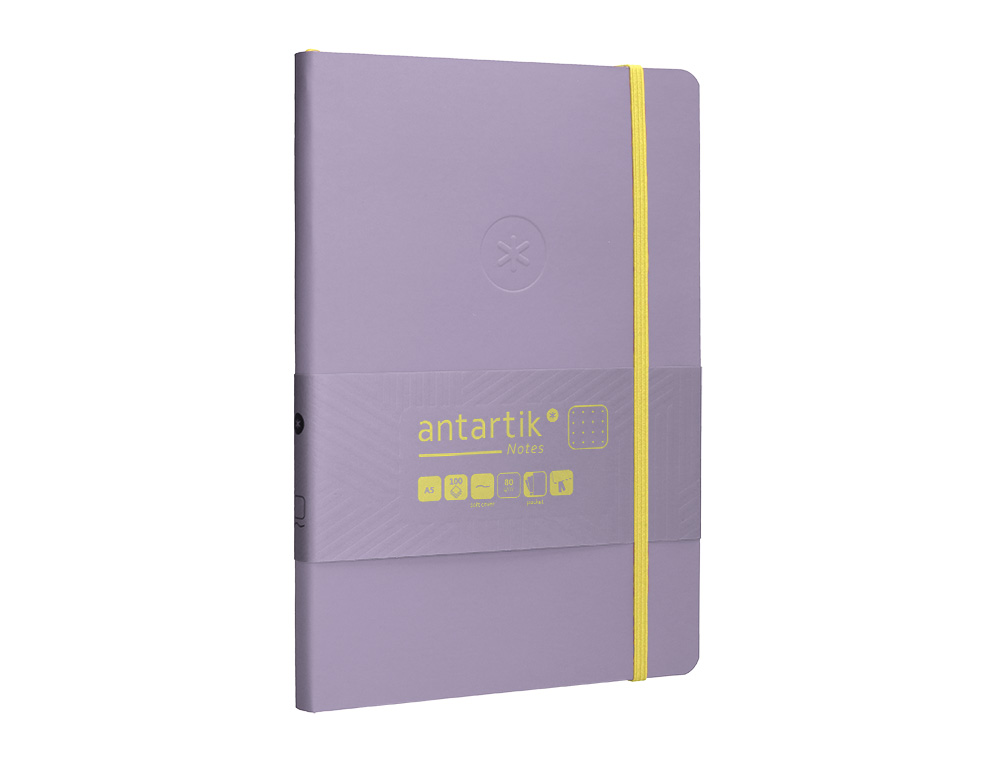CUADERNO CON GOMILLA ANTARTIK NOTES TAPA BLANDA A5 HOJAS PUNTOS MORADO Y AMARILLO 80 HOJAS 80 GR FSC