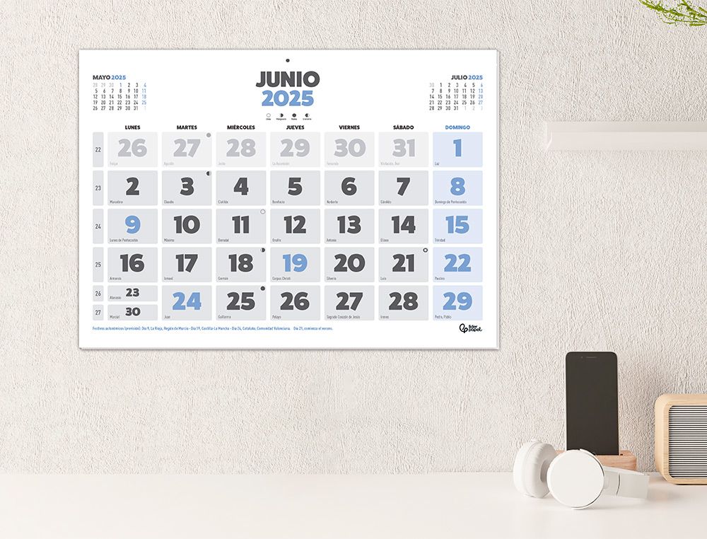 CALENDARIO PARED LIDERPAPEL CLASICO 2025 LOMO ENGOMADO 44X32 CM PAPEL 128 GR