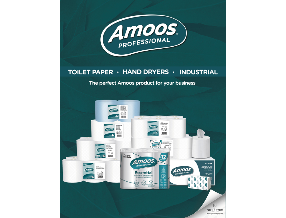PAPEL SECAMANOS AMOOS INDUSTRIAL 2 CAPAS 32G/M2 BLANCO 90 MT PAQUETE DE 6 ROLLOS