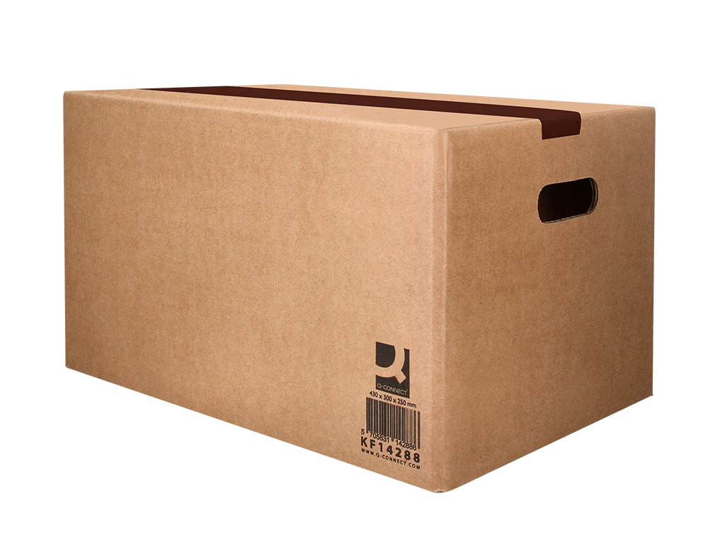 CAJA PARA EMBALAR Q-CONNECT AMERICANA ULTRA RESISTENTE CON ASAS CARTON CANAL DOBLE 7 MM COLOR KRAFT 430X300X250 MM