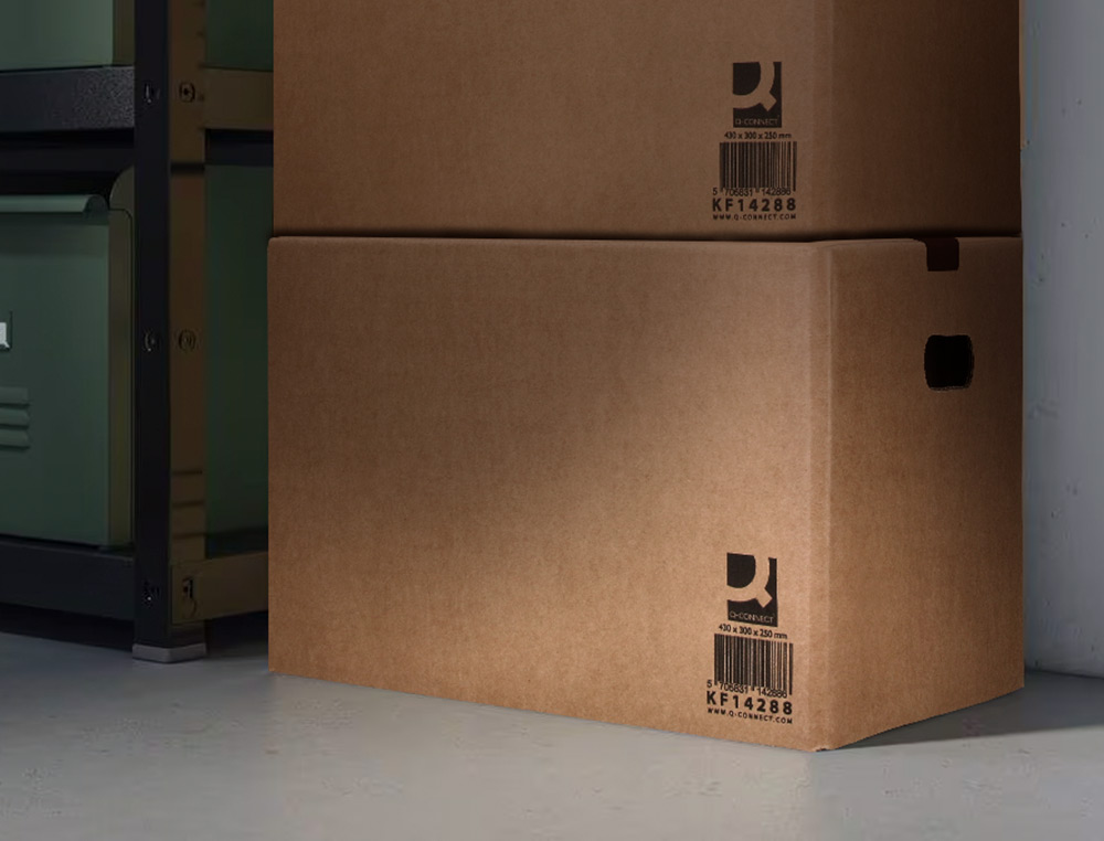 CAJA PARA EMBALAR Q-CONNECT AMERICANA ULTRA RESISTENTE CON ASAS CARTON CANAL DOBLE 7 MM COLOR KRAFT 430X300X250 MM