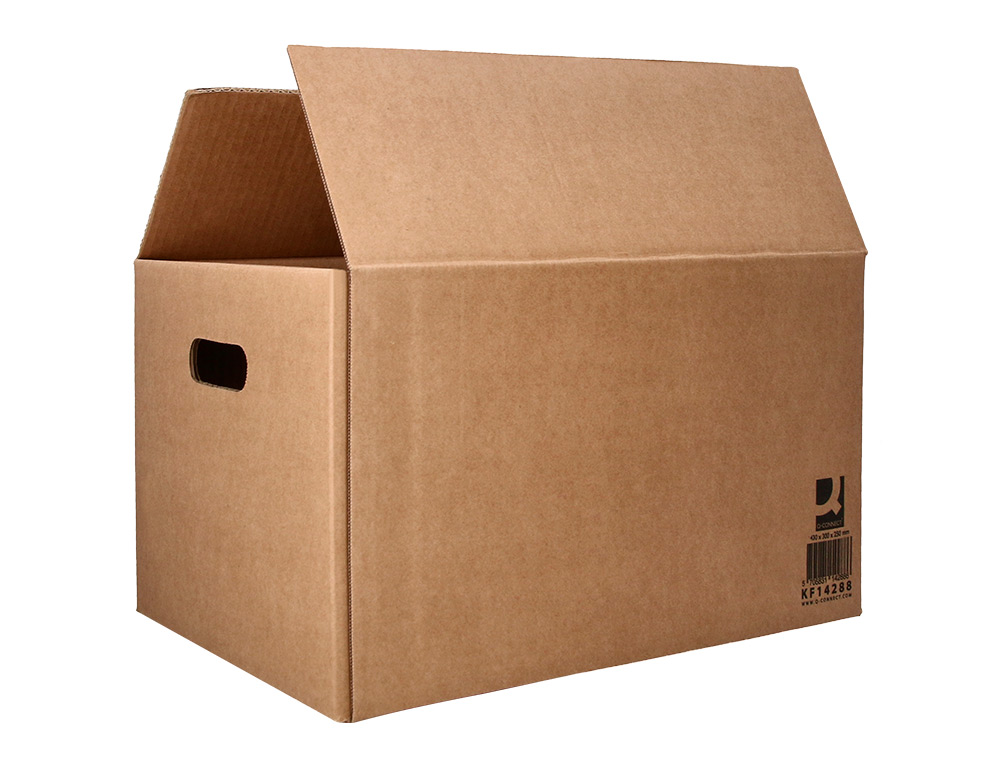 CAJA PARA EMBALAR Q-CONNECT AMERICANA ULTRA RESISTENTE CON ASAS CARTON CANAL DOBLE 7 MM COLOR KRAFT 430X300X250 MM