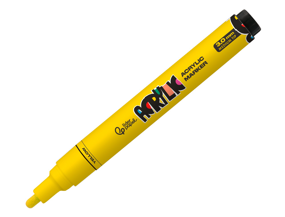 ROTULADOR LIDERPAPEL ACRYLIC BASE AGUA TODO TIPO DE SUPERFICIE PUNTA REDONDA 3 MM AMARILLO