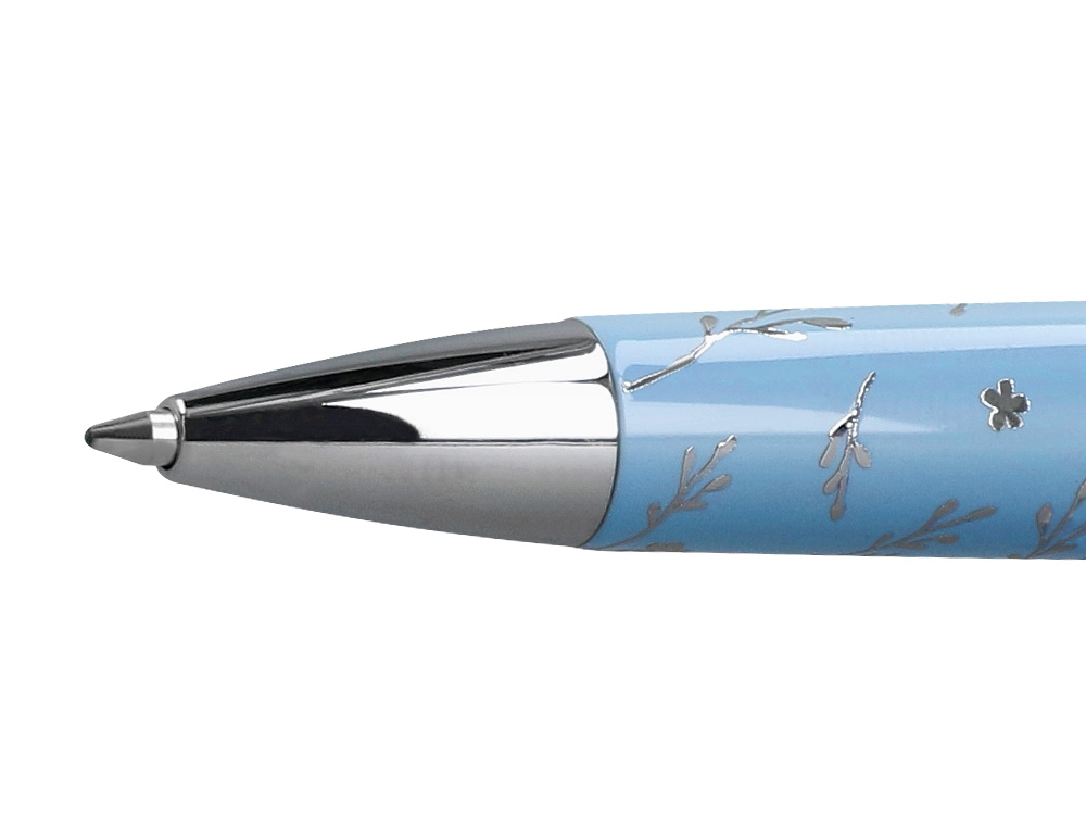 BOLIGRAFO BELIUS BELLA ALUMINIO COLOR AZUL CELESTE DISEÑO PLATEADO RELIEVE TINTA AZUL CAJA DE DISEÑO