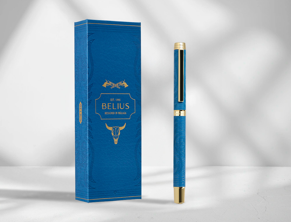 ROLLER BELIUS WILD WEST ALUMINIO COLOR AZUL MARINO DORADO TINTA COLOR NEGRO CAJA DE DISEO