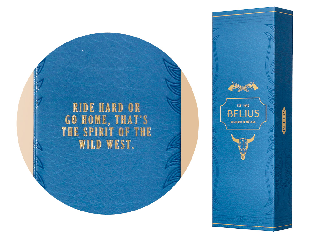 ROLLER BELIUS WILD WEST ALUMINIO COLOR AZUL MARINO DORADO TINTA COLOR NEGRO CAJA DE DISEO