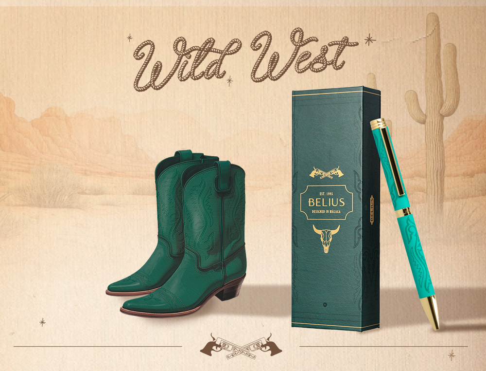 BOLIGRAFO BELIUS WILD WEST ALUMINIO COLOR VERDE TINTA COLOR AZUL CAJA DE DISEO