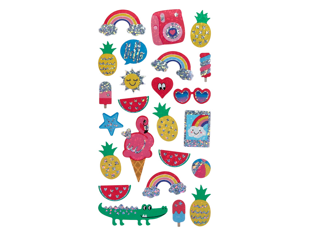 PEGATINAS IMAGINOVO DISEOS SURTIDOS VERANO CON BRILLO 214X100 MM EN BLISTER
